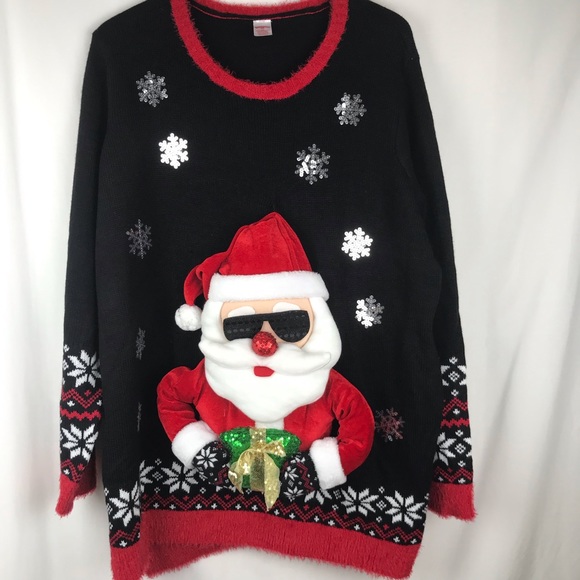 Sweaters - Ugly Christmas Sweater Plush 3D Santa Sequins 2X